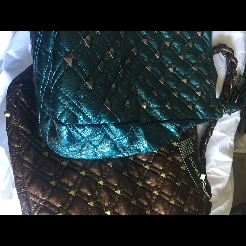 Metallic Handbag Blue or Gold with studs